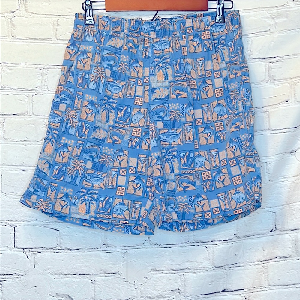 Columbia Orange Blue Tropical Print Swim Trunks Size Small